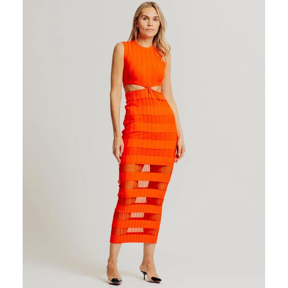 TORN BY RONNY KOBO New Elle Dress Women’s MEDIUM Midi Rougue Red Sheer Cutout